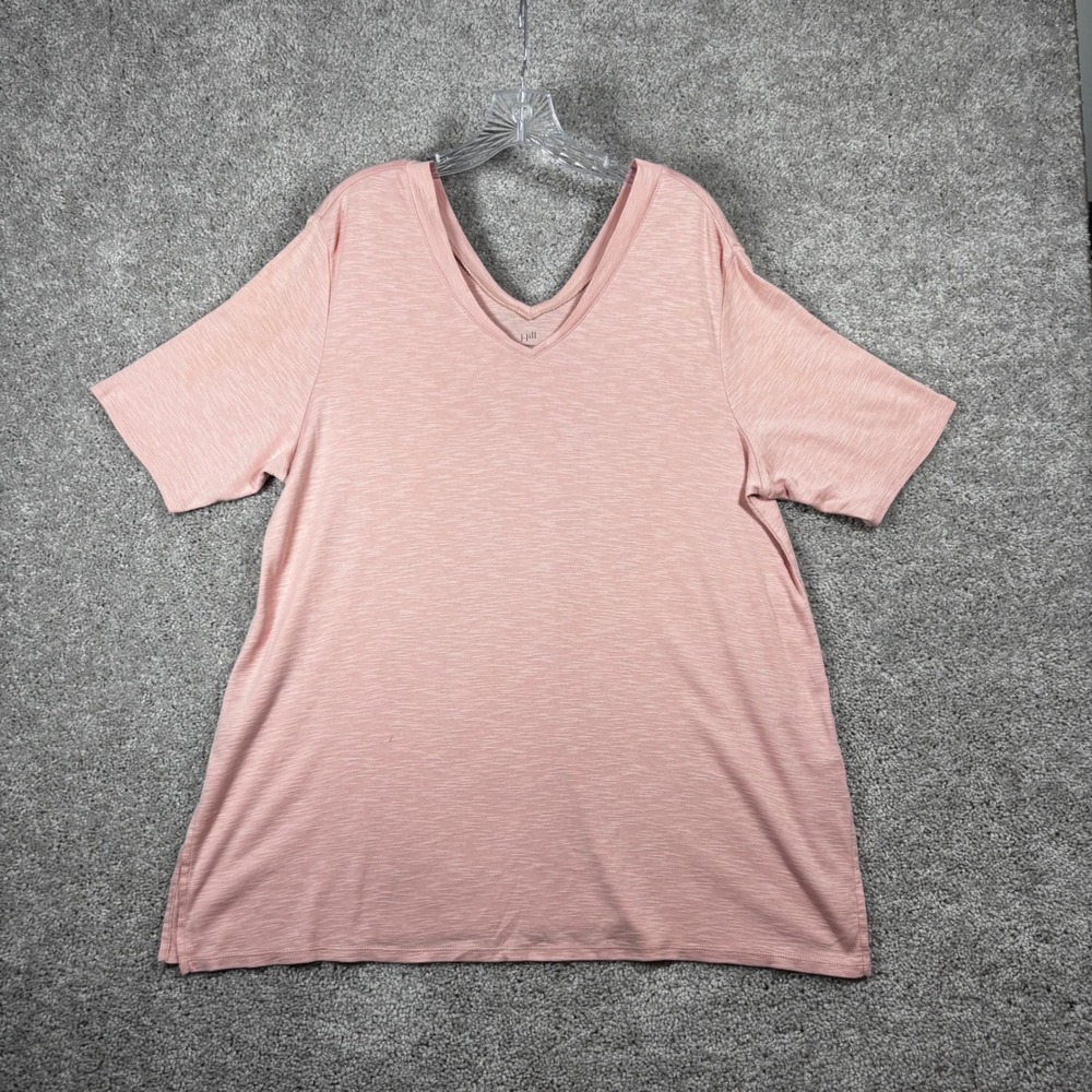 J Jill Pink Pima Cotton Double V Elbow Sleeve Tunic Top XL Slub Knit